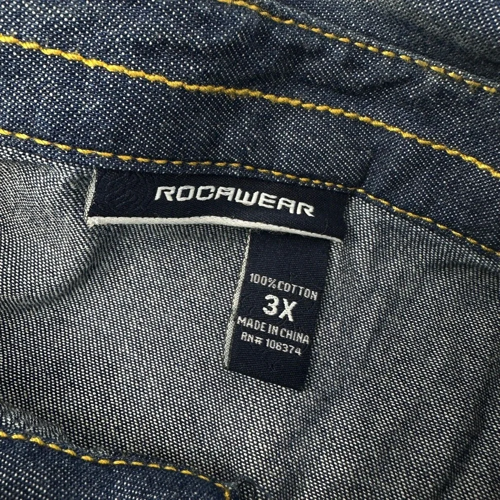 ROCAWEAR Vintage Mens Blue Denim‎ Button Up Jacket Trucker Hip Hop Y2K 3XL